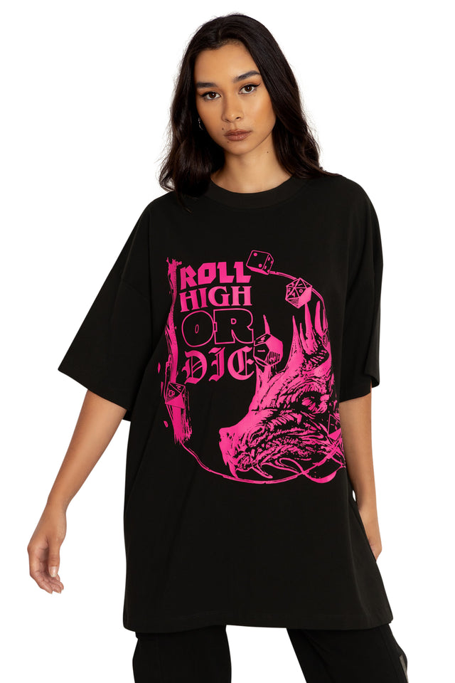 Dungeons And Dragons Roll High Or Die Oversized Tee Front