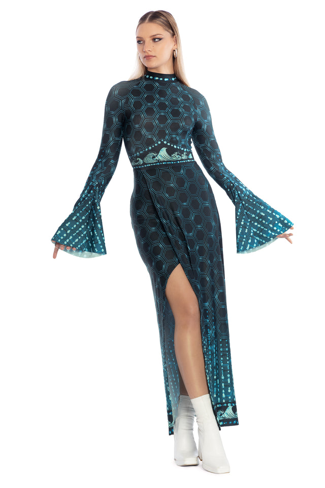 Elemental Power Flare Sleeve Maxi Dress - Limited BlackMilk Clothing Elemental Power Flare Sleeve Maxi Dress - Limited BlackMilk Clothing