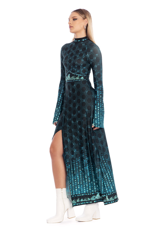 Elemental Power Flare Sleeve Maxi Dress - Limited BlackMilk Clothing Elemental Power Flare Sleeve Maxi Dress - Limited BlackMilk Clothing