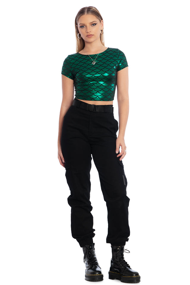 Mermaid Emerald Cap Sleeve Crop Limited – BlackMilk Clothing