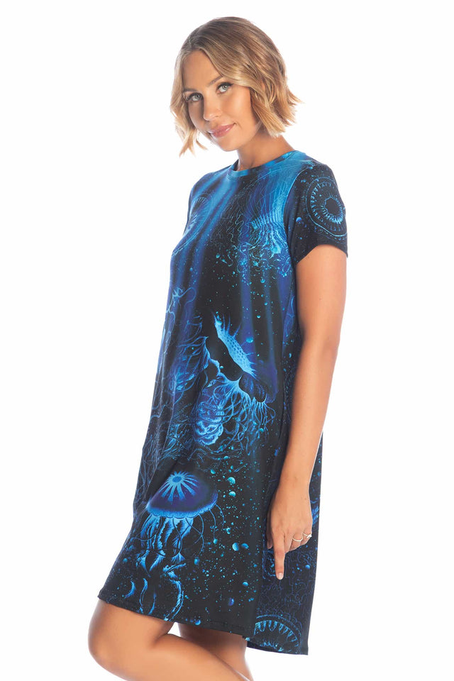 Deep Sea Jellyfish Longline Swing Tee Dress - Limited BlackMilk Clothing Deep Sea Jellyfish Longline Swing Tee Dress - Limited BlackMilk Clothing