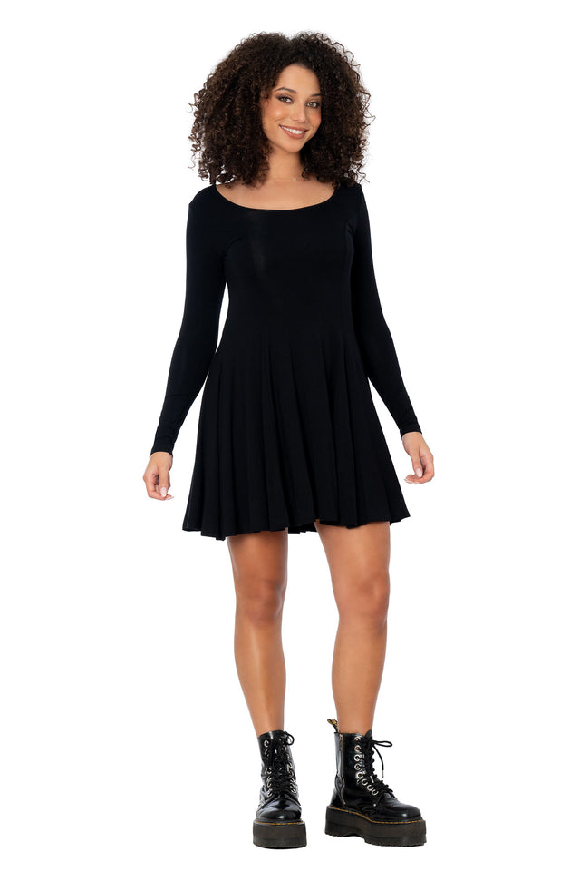 Black Long Sleeve Evil Cheerleader Dress in black – BlackMilk Clothing, product image 1