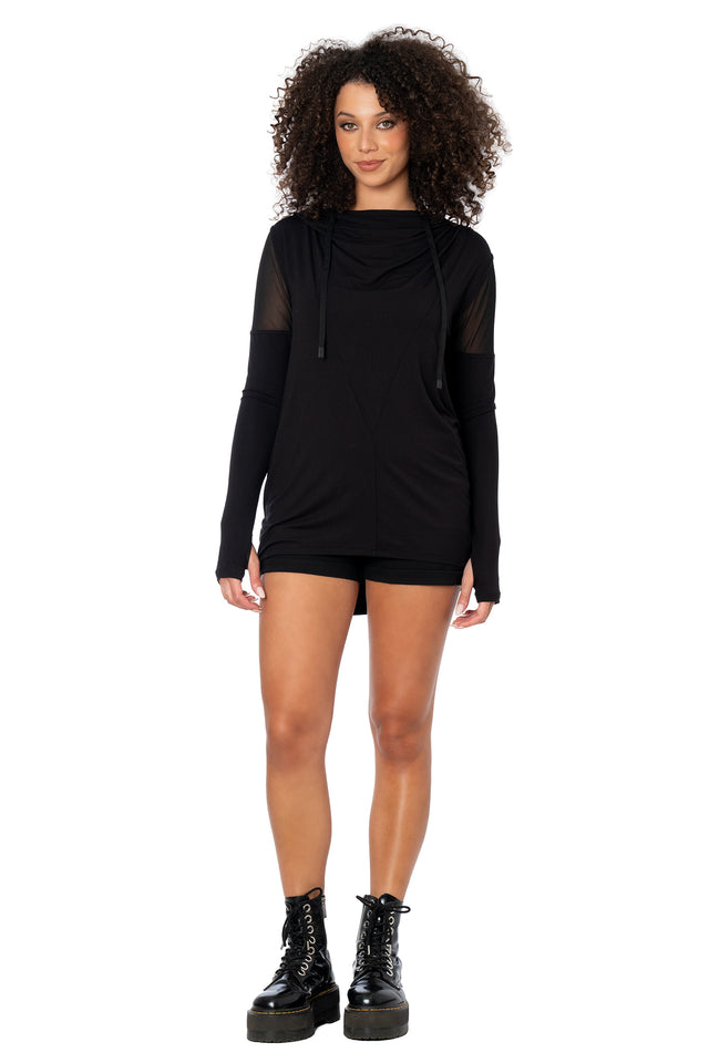 The Rogue Ninja Drape Hoodie in black – BlackMilk Clothing, product image 1