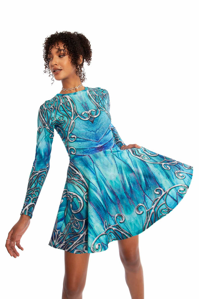 Fairy Kingdom Toastie Long Sleeve Skater Dress - Limited BlackMilk Clothing Fairy Kingdom Toastie Long Sleeve Skater Dress - Limited BlackMilk Clothing