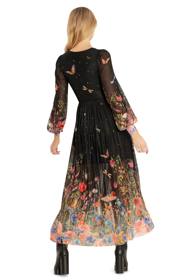 Fairytale Floral Sheer Bishop Sleeve Maxi Dress Back