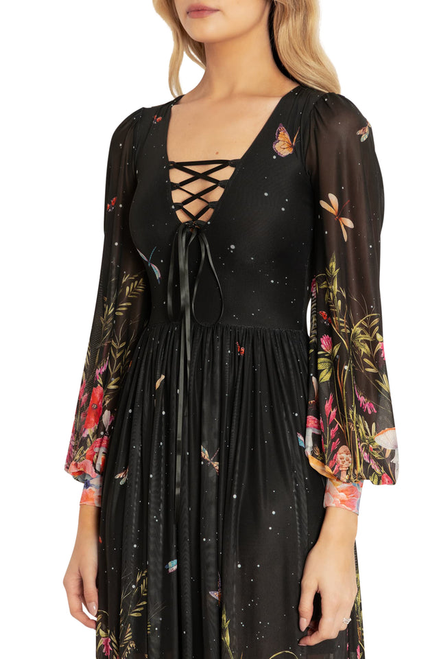 BlackMilk Clothing - Fairytale Floral Sheer Bishop Sleeve Maxi Dress