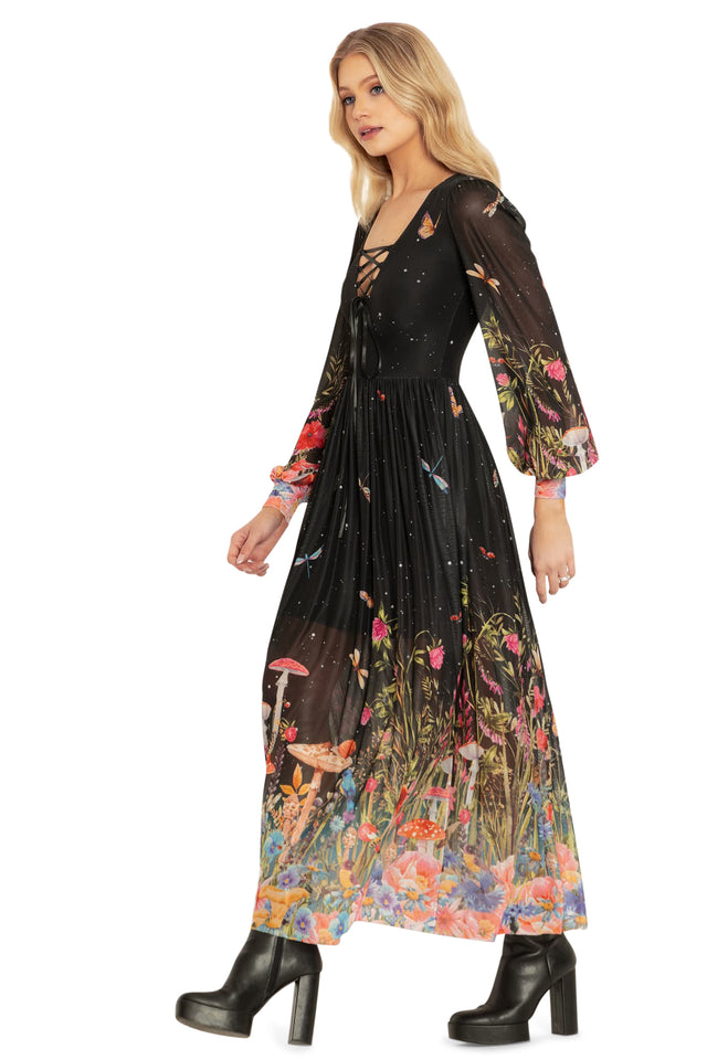 Fairytale Floral Sheer Bishop Sleeve Maxi Dress Side