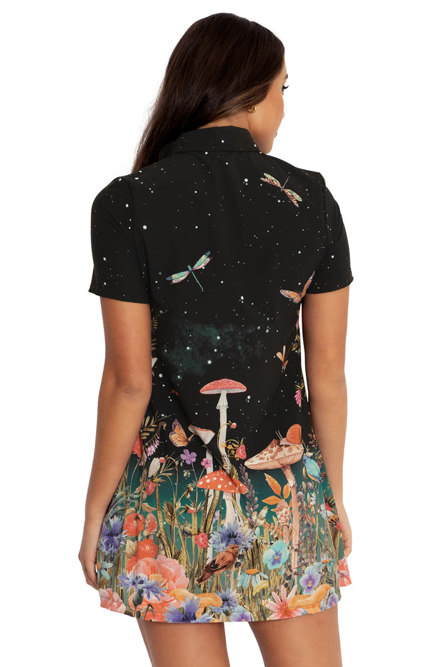 BlackMilk Clothing - Fairytale Floral Short Sleeve Shirt Dress