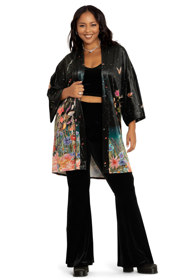 Fairytale Floral Velvet Robe front 