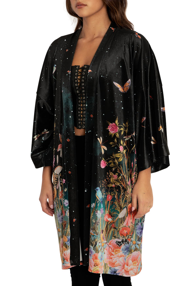 Fairytale Floral Velvet Robe print