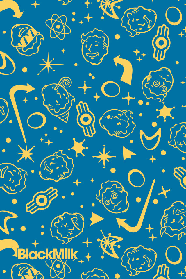 Bright blue Fallout x BlackMilk reusable tote bag with yellow straps and Vault-Tec inspired pattern.
