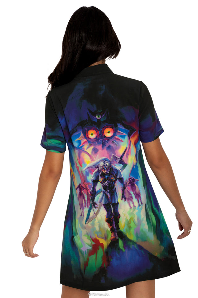 BlackMilk Clothing x Nintendo The Legend Of Zelda - Fierce Deity Link Short Sleeve Shirt Dress - The Legend of Zelda Merchandise - Collaboration apparel - Licenced.