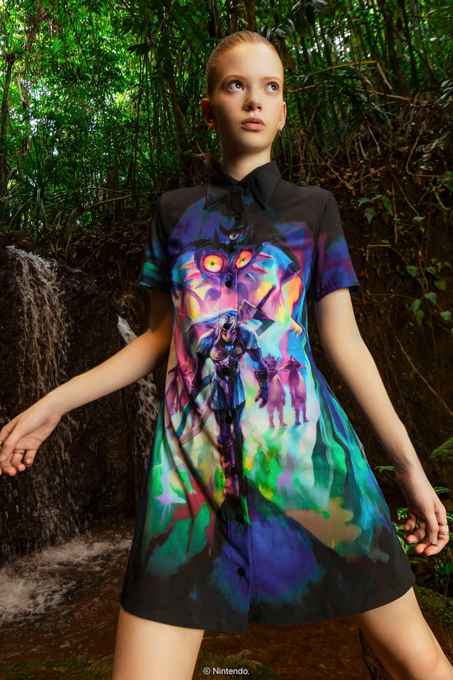 BlackMilk Clothing x Nintendo The Legend Of Zelda - Fierce Deity Link Short Sleeve Shirt Dress - The Legend of Zelda Merchandise - Collaboration apparel - Licenced.