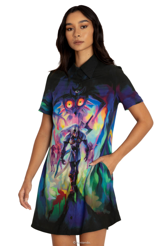 BlackMilk Clothing x Nintendo The Legend Of Zelda - Fierce Deity Link Short Sleeve Shirt Dress - The Legend of Zelda Merchandise - Collaboration apparel - Licenced.