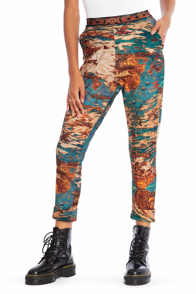 World Map Cuffed Pants