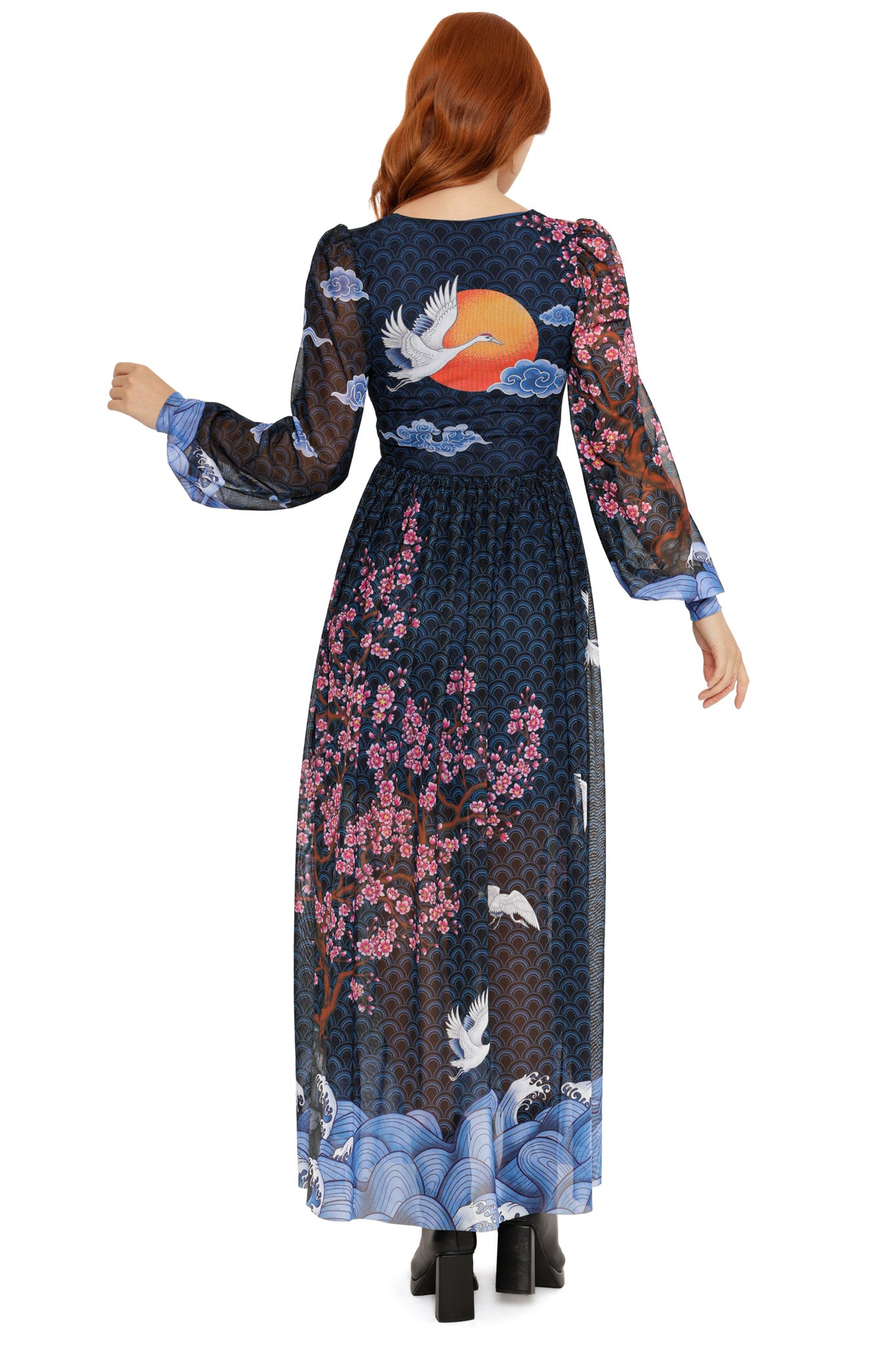 Flight of Tsuru Bishop Sleeve Maxi Dress - Limited – BlackMilk