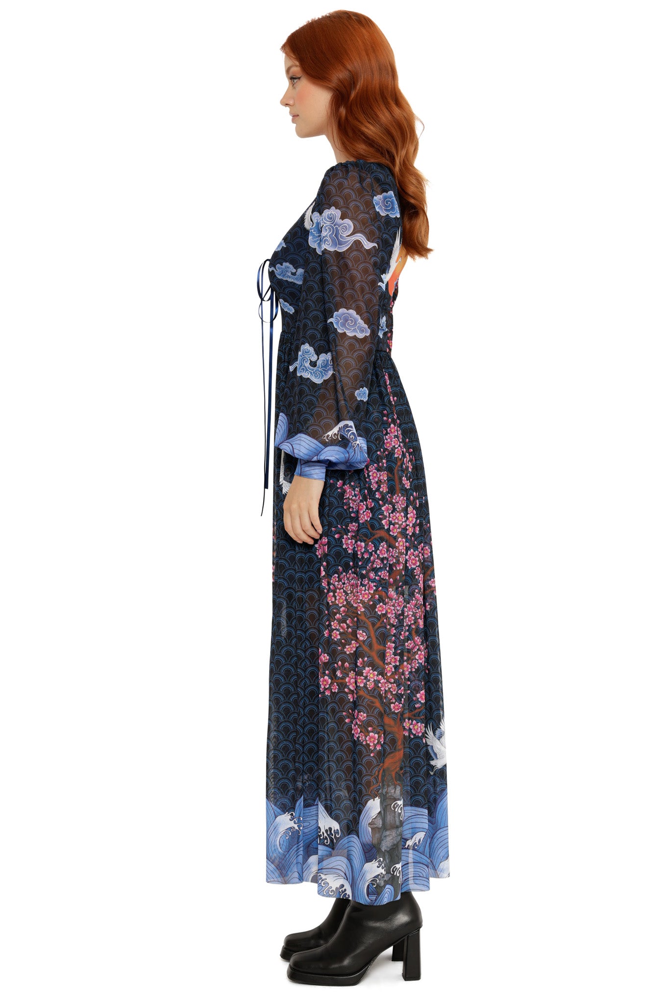 Flight of Tsuru Bishop Sleeve Maxi Dress - Limited – BlackMilk
