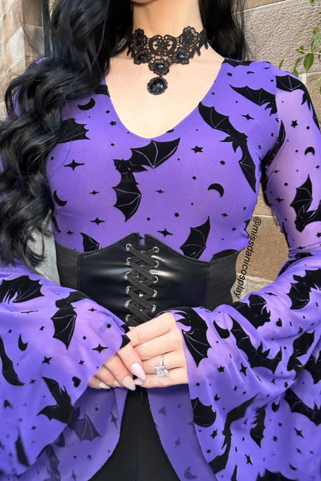 BlackMilk Clothing - Halloween - Flock of Bats Purple Spectre Top - @missdanicosplay