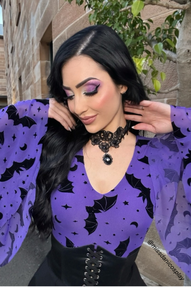 BlackMilk Clothing - Halloween - Flock of Bats Purple Spectre Top - @missdanicosplay