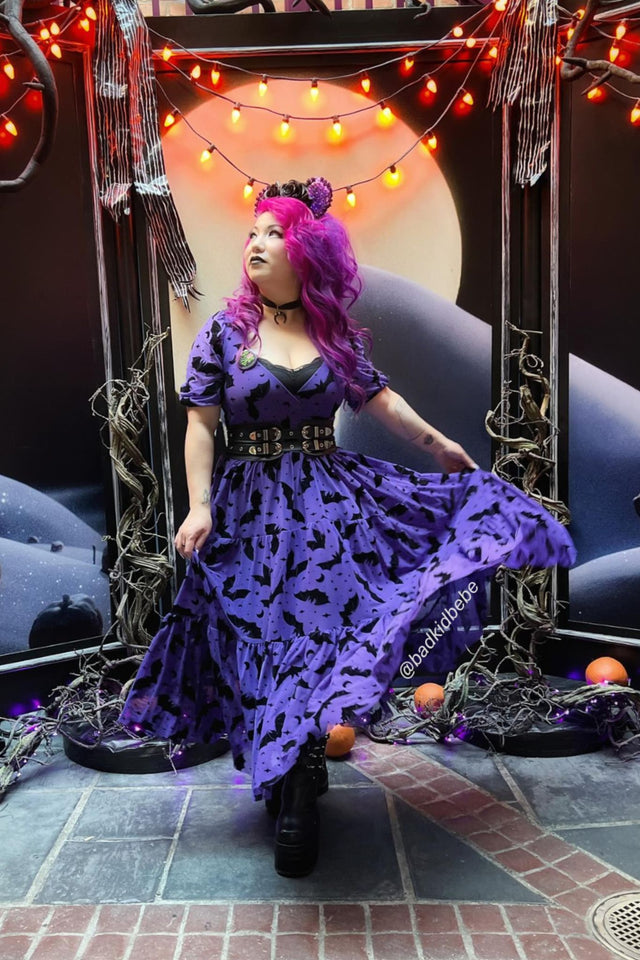 Flock Of Bats Purple Wrap Midaxi Dress - Limited BlackMilk Clothing Flock Of Bats Purple Wrap Midaxi Dress - Limited BlackMilk Clothing