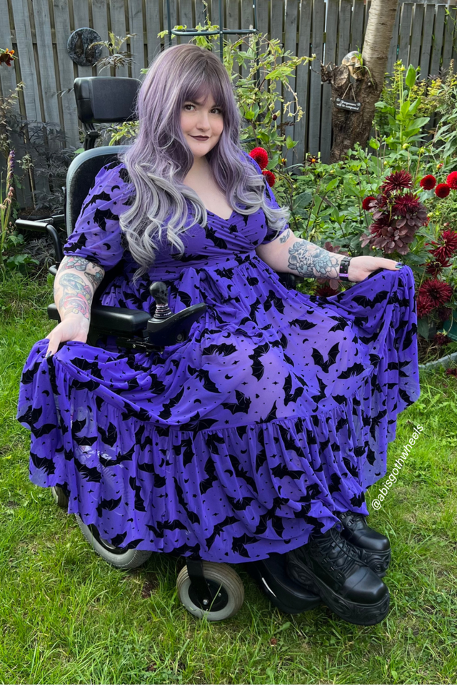 BlackMilk Clothing - Halloween - Flock of Bats Purple Wrap Midaxi Dress - @abisgothwheels