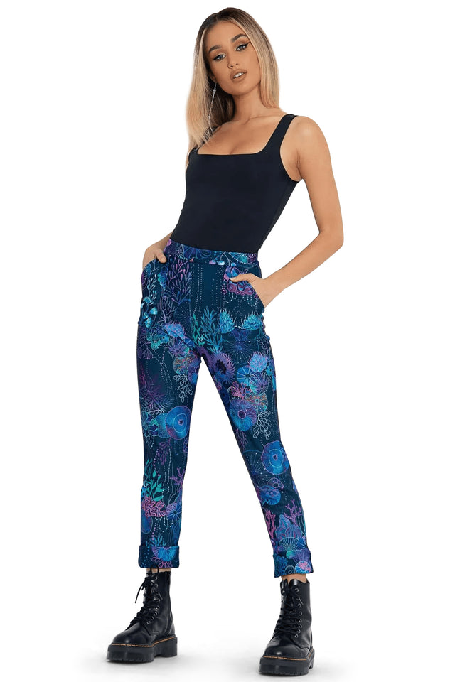 Floral Coral Cuffed Pants front