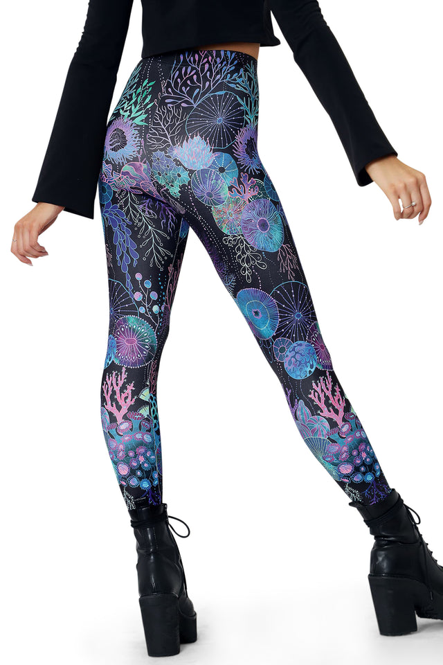 BlackMilk Clothing - Floral Coral Matte Finish High Waisted Leggings