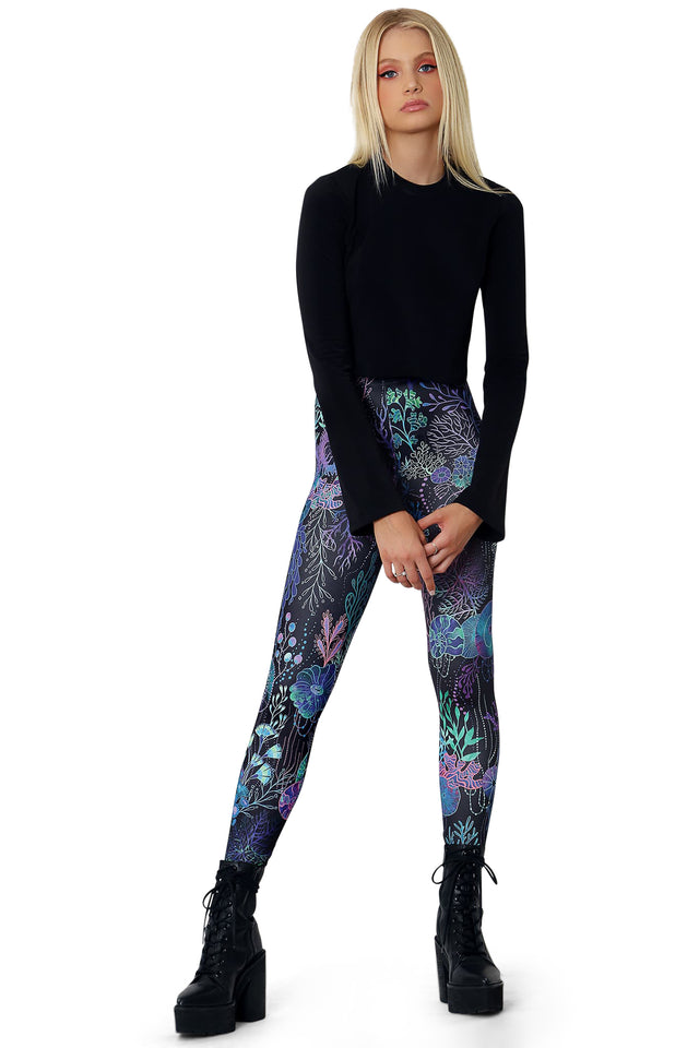 Floral Coral Matte Finish High Waisted Leggings frront