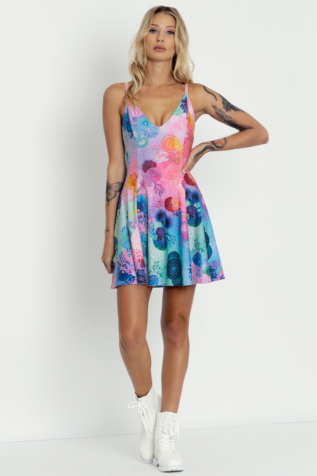 Floral Coral Rainbow Mini Strappy Dress