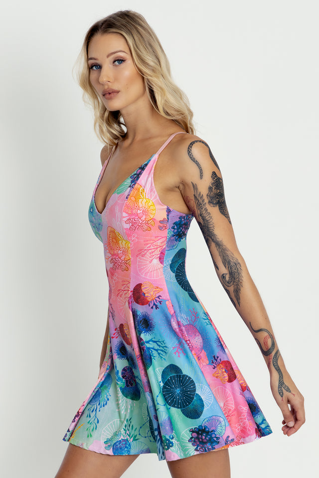 Floral Coral Rainbow Mini Strappy Dress