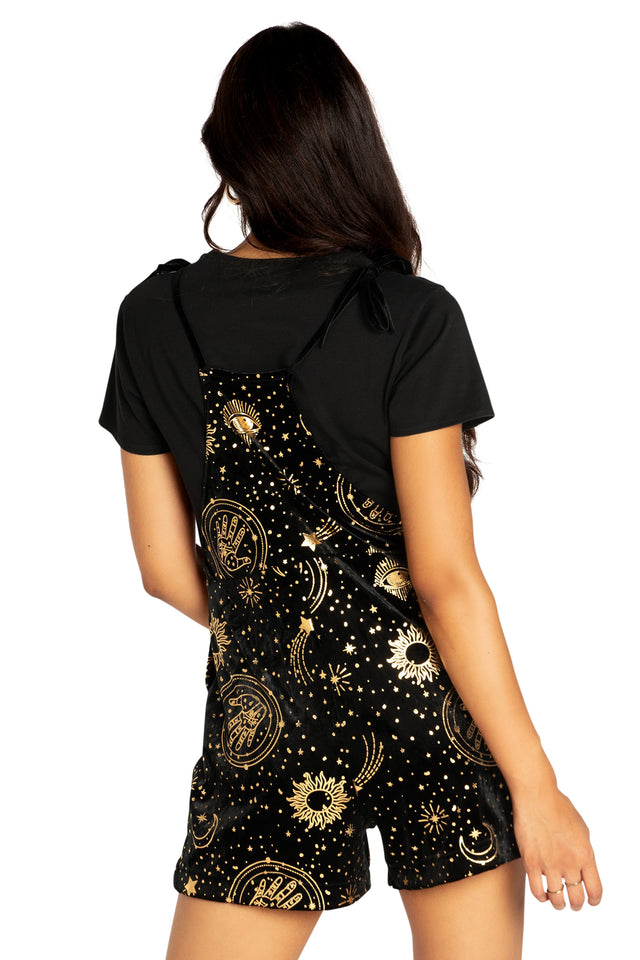 BlackMilk Clothing - Fortune Teller Velvet Tie Playsuit