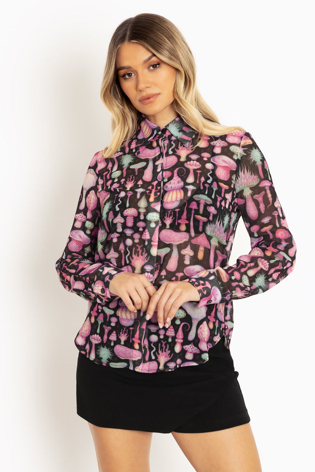 Fungirl Black Long Sleeve Cute As A Button Shirt