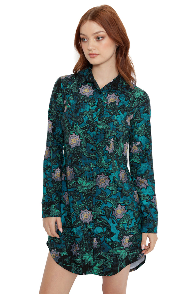 Fallout x BlackMilk G.E.C.K. Long Sleeve Dress with botanical Fallout design symbolising the Garden of Eden Creation Kit.