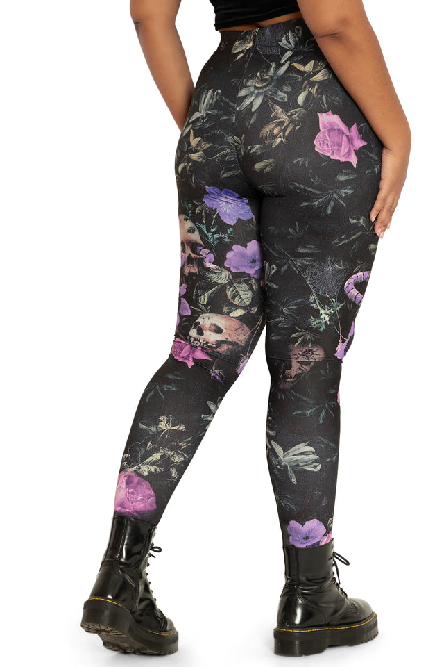 Garden Of The Dead Purple Matte Finish High Waisted Leggings back 