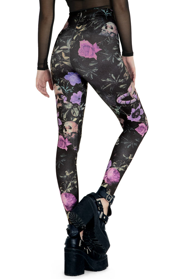 Garden Of The Dead Purple Matte Finish High Waisted Leggings back