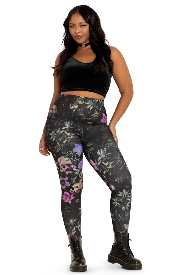 Garden Of The Dead Purple Matte Finish High Waisted Leggings front 