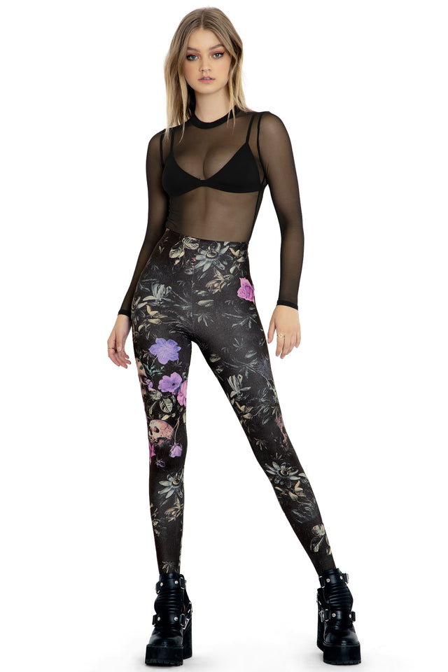 Garden Of The Dead Purple Matte Finish High Waisted Leggings front