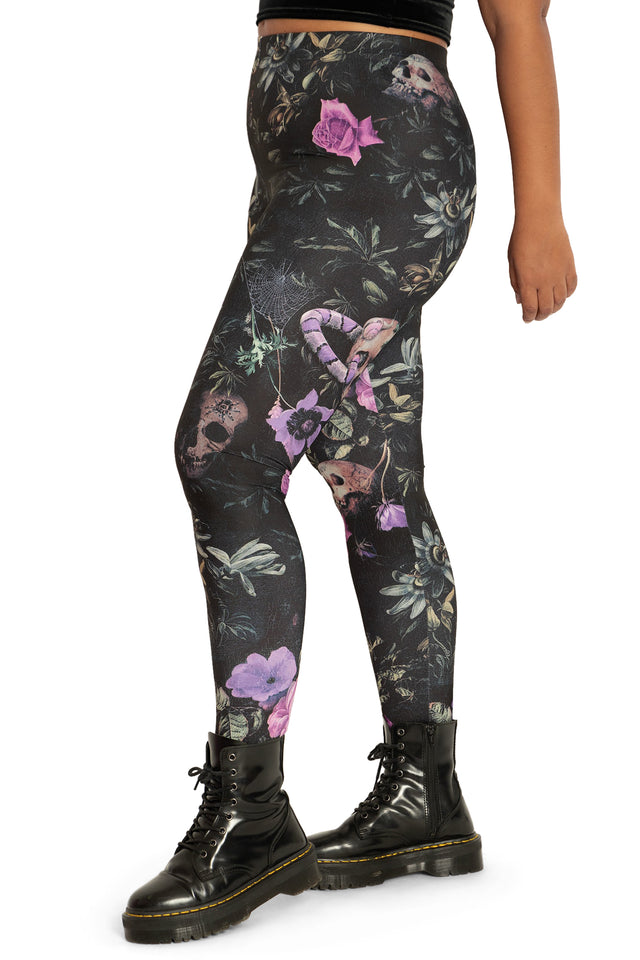 Garden Of The Dead Purple Matte Finish High Waisted Leggings side 