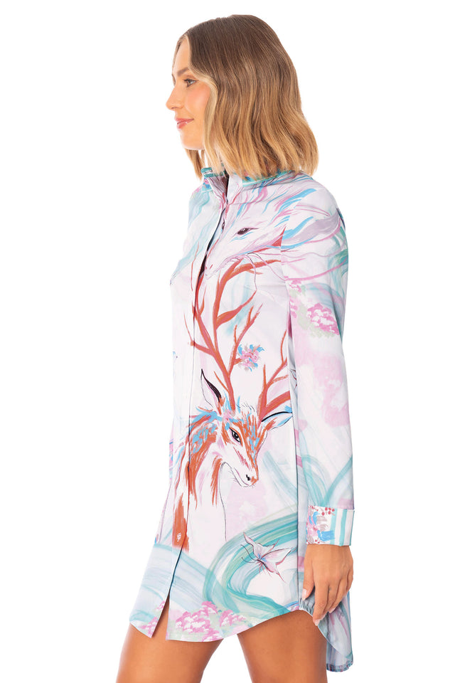 BlackMilk | Garden of the Shnshu Long Sleeve Business Time Shirt Dress | Blue | XS BlackMilk | Garden of the Shnshu Long Sleeve Business Time Shirt Dress | Blue | XS