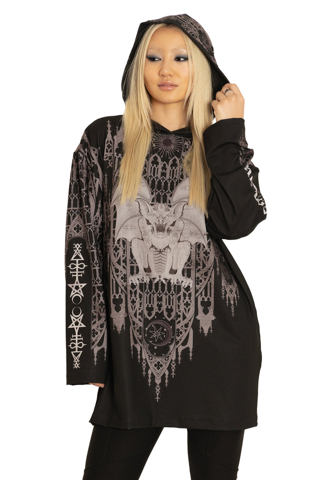 Gargoyle Guardian Long Sleeve Hooded Big Tee