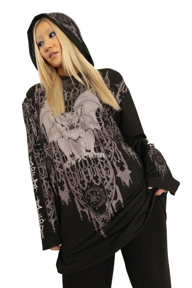 Gargoyle Guardian Long Sleeve Hooded Big Tee