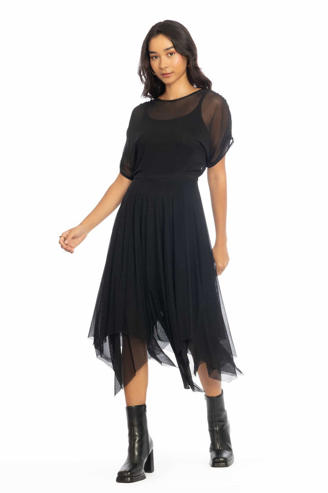 Gather Around Sheer Layered Handkerchief Dress