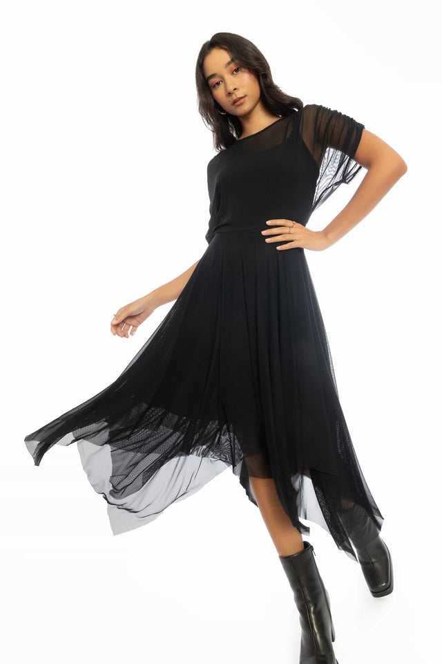 Gather Around Sheer Layered Handkerchief Dress