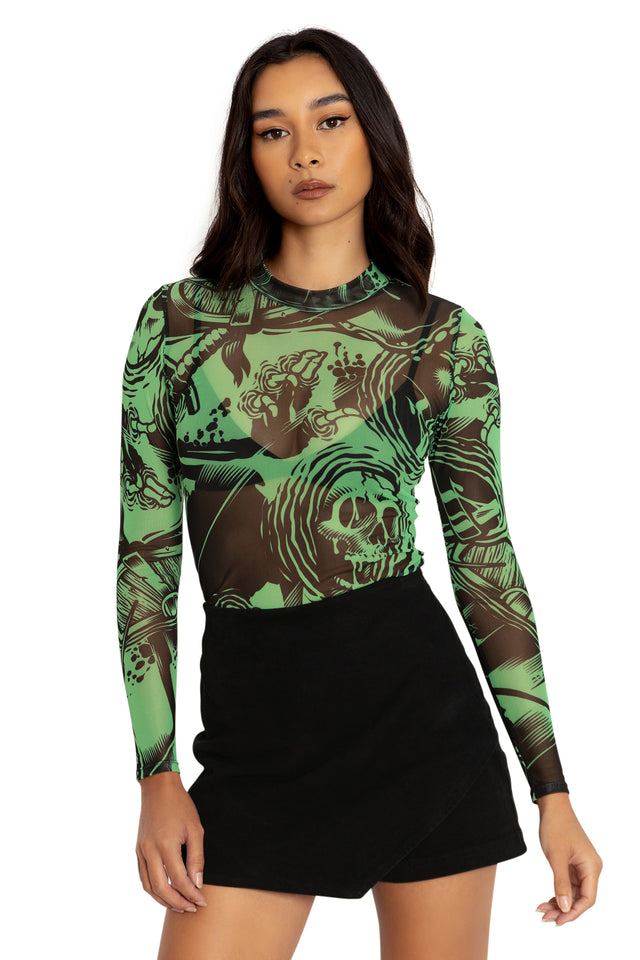 BlackMilk Clothing x Dungeons & Dragons - Gelatinous Cube Sheer High Neck Long Sleeve Top - Dungeons & Dragons Merchandise - Collaboration apparel - Licenced.