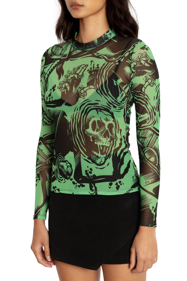 BlackMilk Clothing x Dungeons & Dragons - Gelatinous Cube Sheer High Neck Long Sleeve Top - Dungeons & Dragons Merchandise - Collaboration apparel - Licenced.