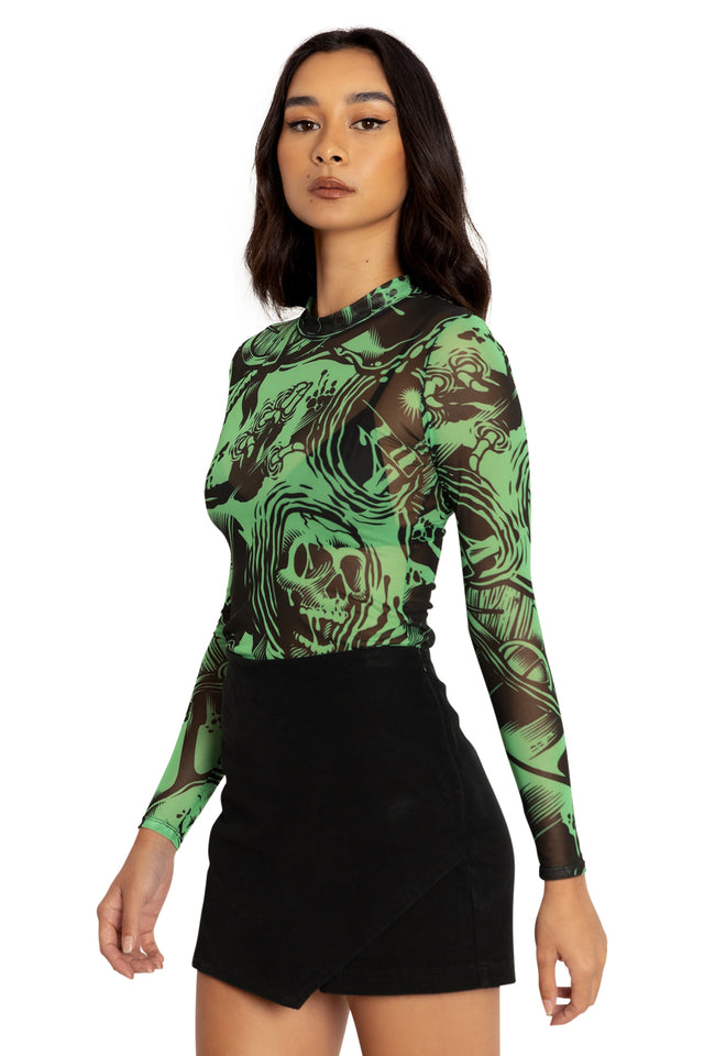 gelatinous cube card sleeves Gelatinous Cube Sheer High Neck Long Sleeve Top