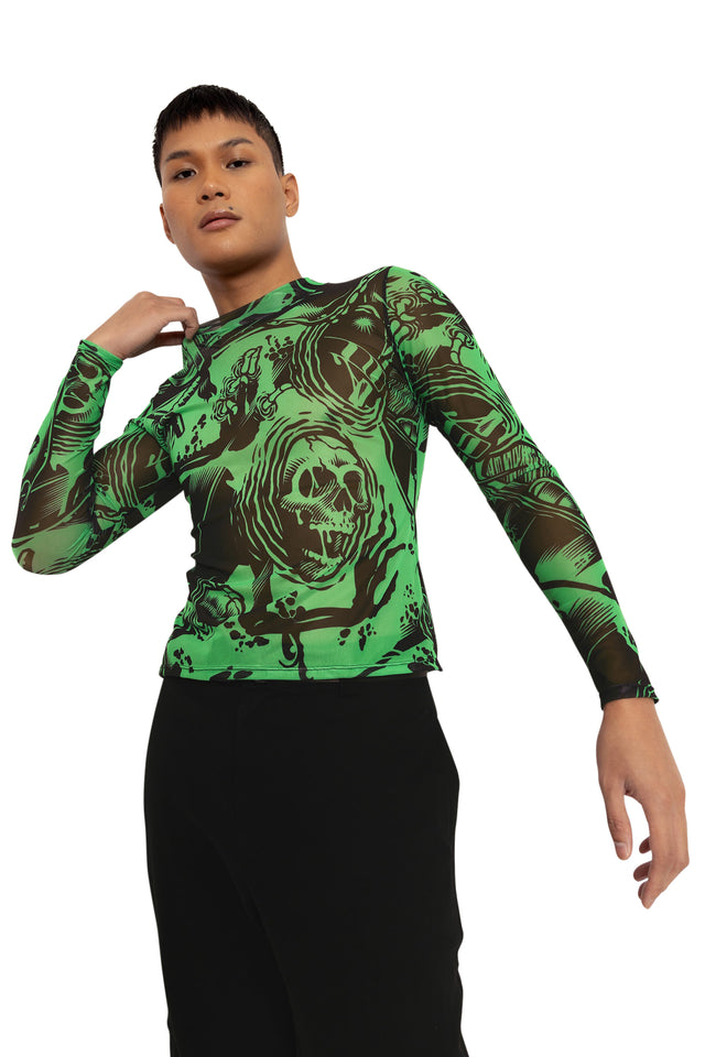 Gelatinous Cube Sheer High Neck Long Sleeve Top Wide