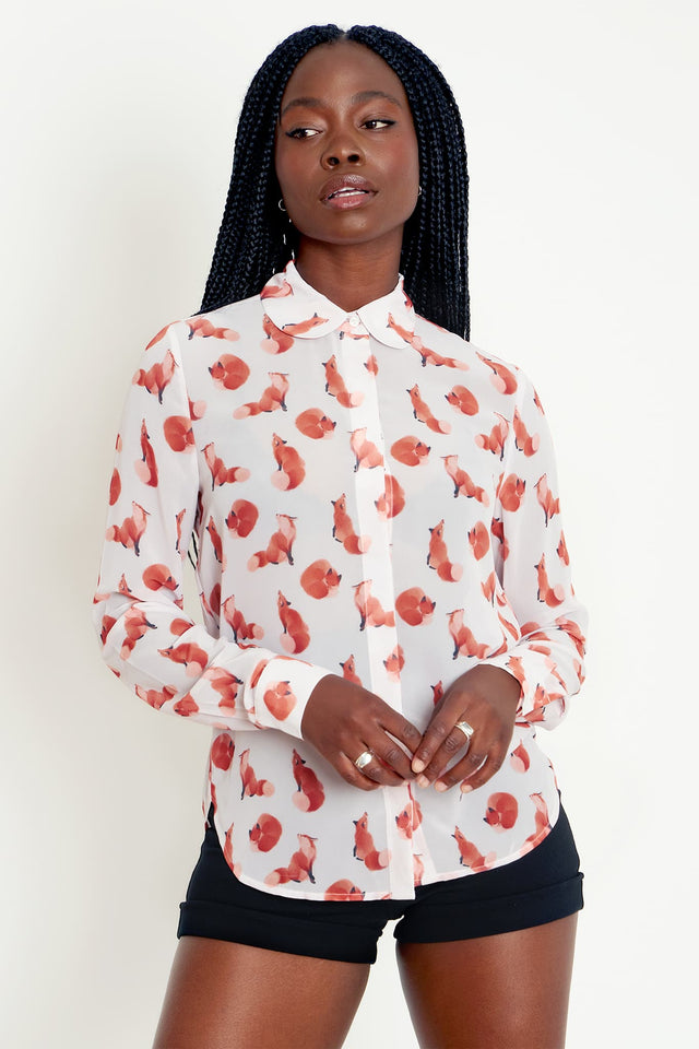 Ghost Foxes Long Sleeve Cute As A Button Shirt