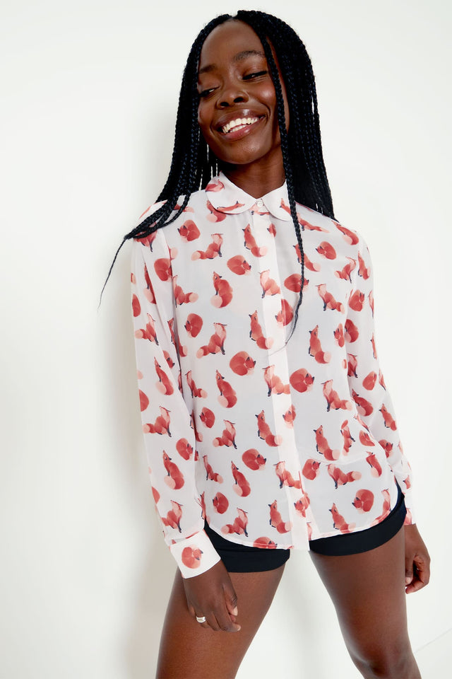 Ghost Foxes Long Sleeve Cute As A Button Shirt