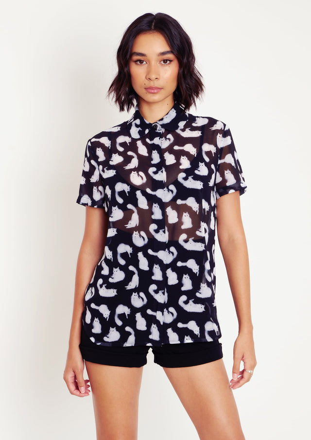 Ghost Kitties Cute As A Button Shirt